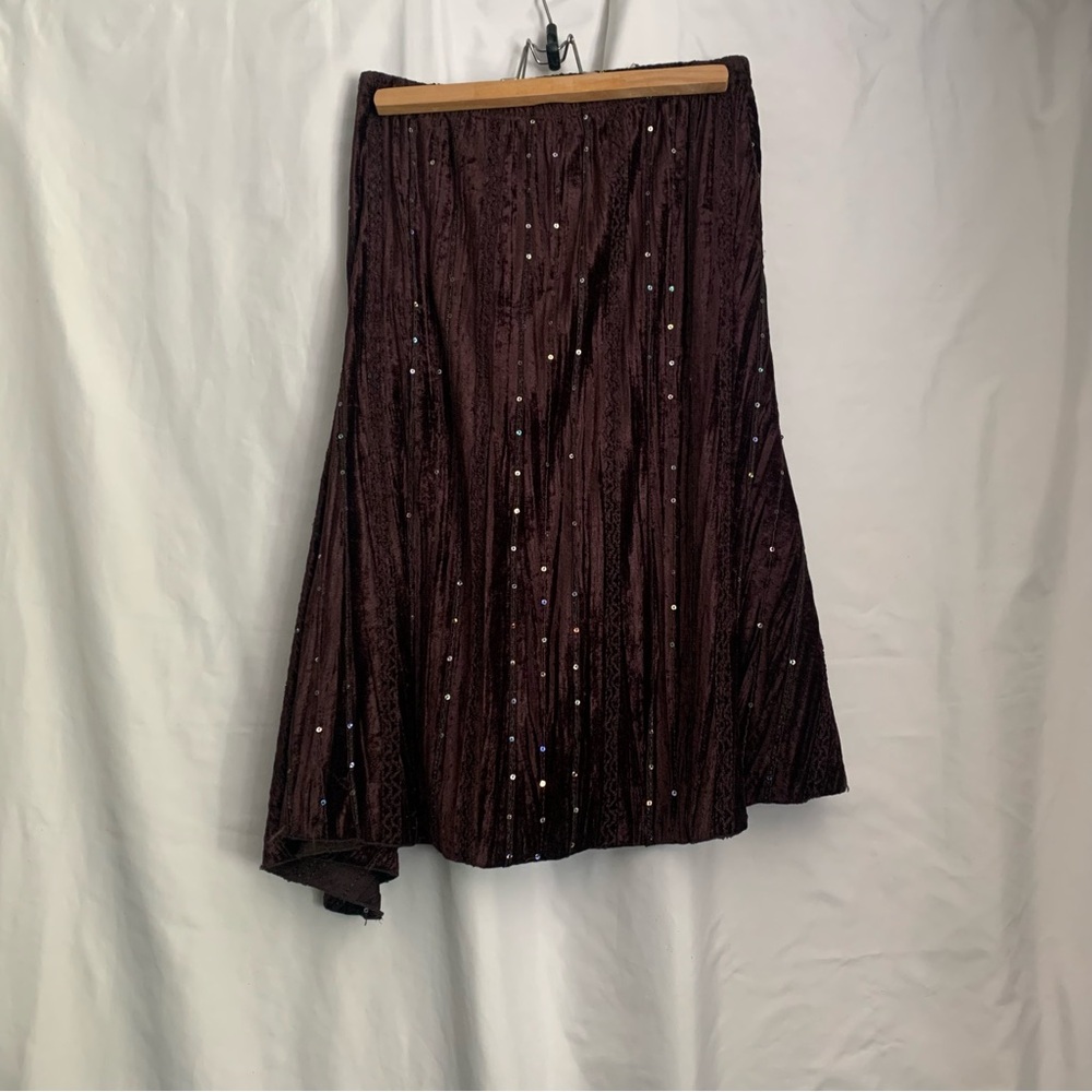 Velvet Sequin Asymmetric Midi Skirt